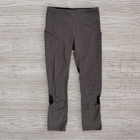 LULULEMON Pace Rival Crop Heathered Grey/Black Leggings Size 4 - Picture 1 of 6